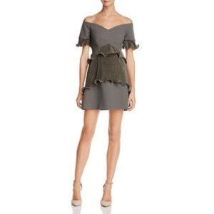 La Maison Talulah Grande Off the Shoulder Green Ruffle Mini Cocktail Dress